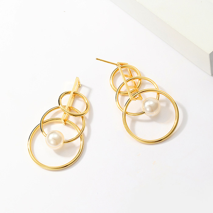 1 Paar modische Kreis-Ohrringe aus Edelstahl mit geschichteter Perlenbeschichtung