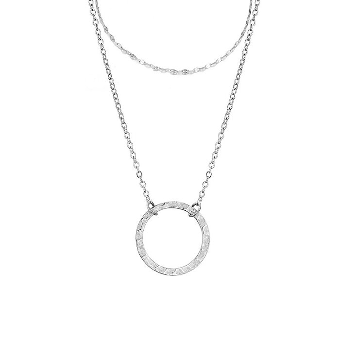 Lady Circle Stainless Steel  Layered Necklaces Pendant Necklace