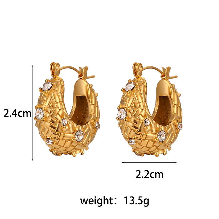 1 Pair Modern Style Artistic U Shape Stainless Steel  Plating Inlay Rhinestones 18K Gold Plated Hoop Earrings