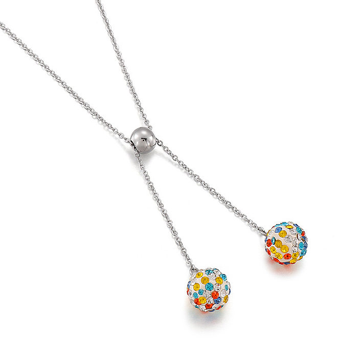 Fashion Mud Full Diamond Ball Stainless Steel  Necklace