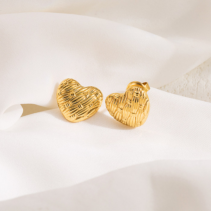 1 par de brincos casuais em formato de coração, cor sólida, aço inoxidável banhado a ouro 14K