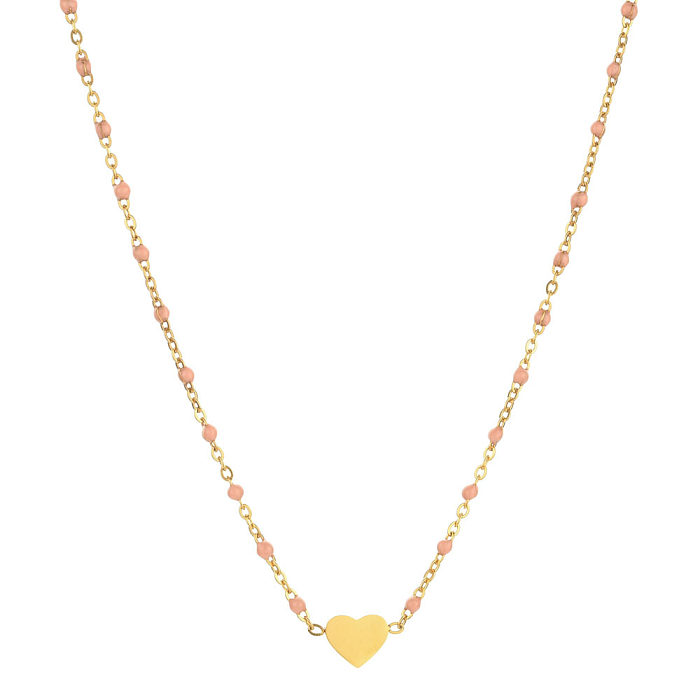 Sweet Heart Shape Stainless Steel  Alloy Beaded Enamel Pendant Necklace