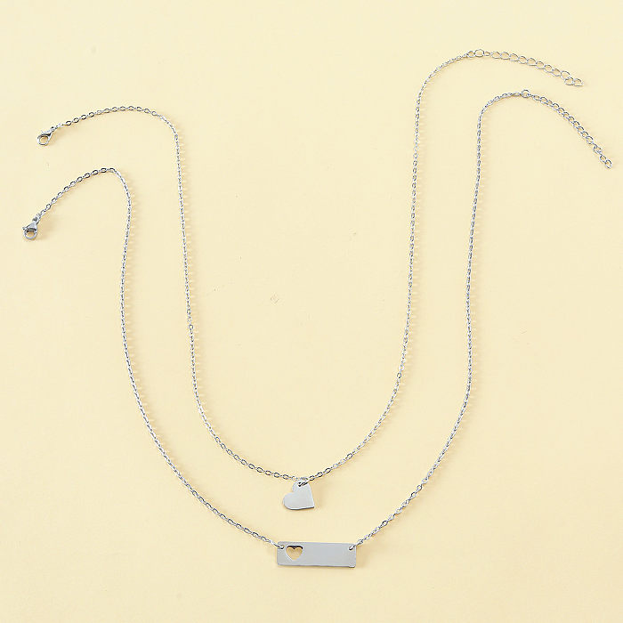 Simple Style Heart Shape Stainless Steel  Polishing Hollow Out Necklace 2 Pieces