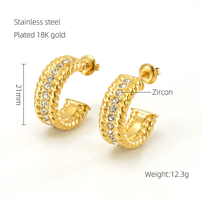 1 par de strass de aço inoxidável em forma de C, estilo simples, chapeado em forma de C, strass banhados a ouro 18K