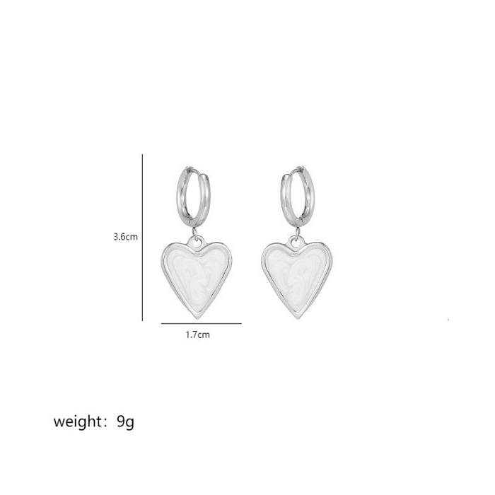 1 Pair IG Style Heart Shape Enamel Plating Stainless Steel  18K Gold Plated Drop Earrings