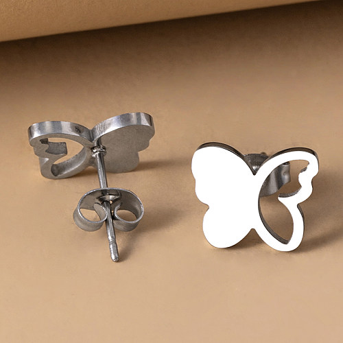 Brincos de orelha ocos de aço inoxidável borboleta estilo simples 1 par