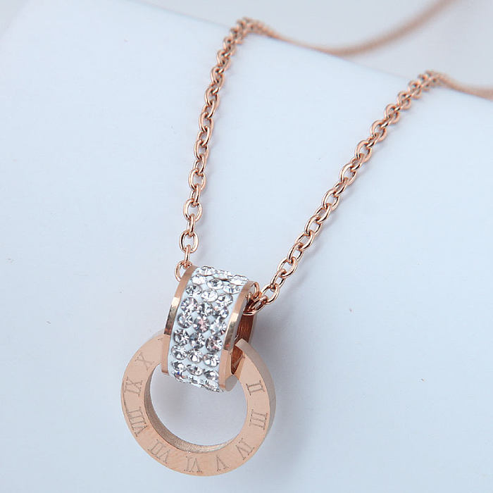 Colar de aço inoxidável circular cravejado de diamantes da moda coreana