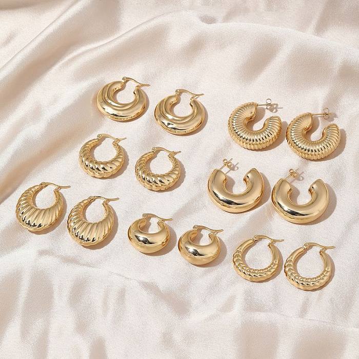 1 par estilo simples cor sólida comute geométrico semicírculo círculo chapeamento aço inoxidável 18k brincos banhados a ouro