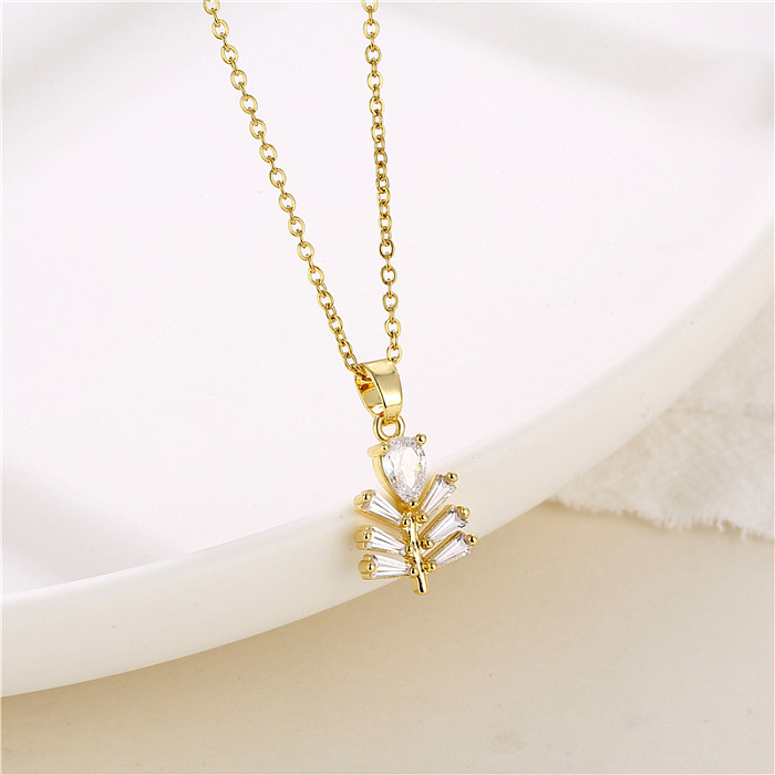 1 Piece Fashion Four Leaf Clover Butterfly Key Stainless Steel  Stainless Steel Inlay Zircon Pendant Necklace