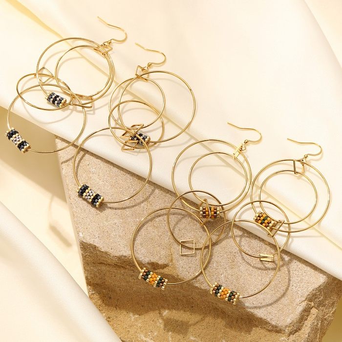 Boucles d'oreilles pendantes en acier inoxydable et verre plaqué or, 1 paire, Style Simple et exagéré, cercle de polissage, incrustation de placage