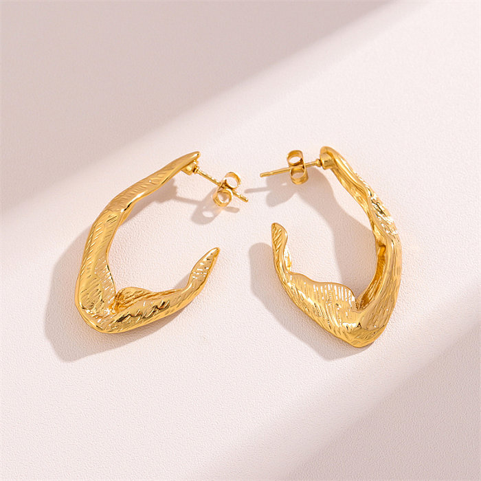 1 Pair Retro Simple Style C Shape Round Waves Plating Stainless Steel  18K Gold Plated Ear Studs