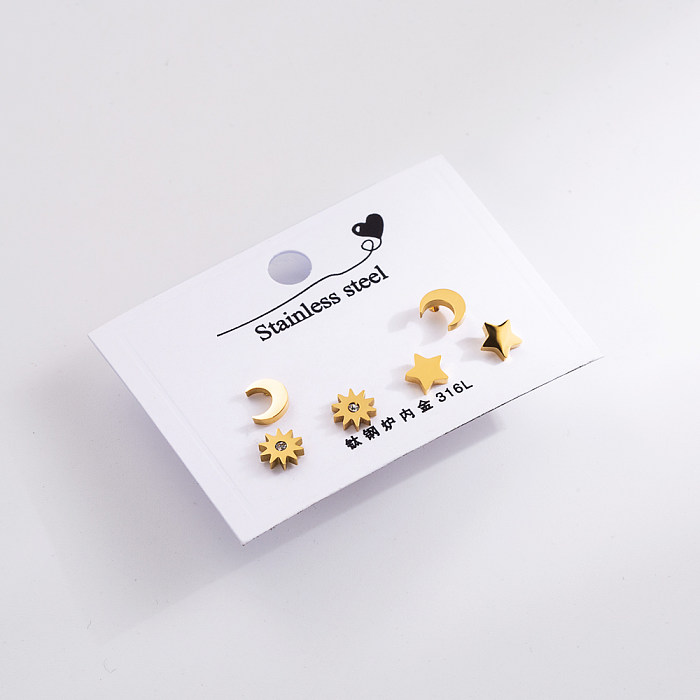 1 Set Elegant Lady Smiley Face Butterfly Key Stainless Steel  Stainless Steel Ear Studs