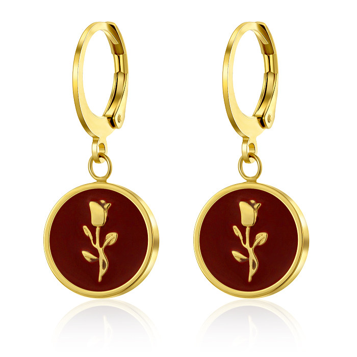 1 Pair Simple Style Flower Epoxy Plating Stainless Steel  Stainless Steel Gold Plated Earrings