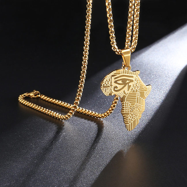 Streetwear Map Stainless Steel  Pendant Necklace