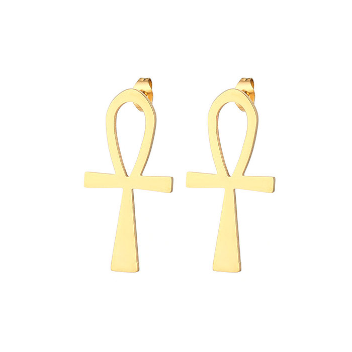 1 Pair Hip-Hop Simple Style Cross Plating Hollow Out Stainless Steel  18K Gold Plated Ear Studs