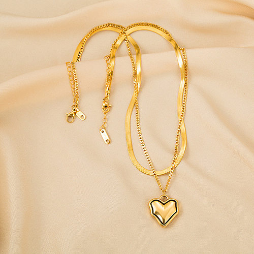 Retro Heart Shape Stainless Steel Layered Necklace 1 Piece