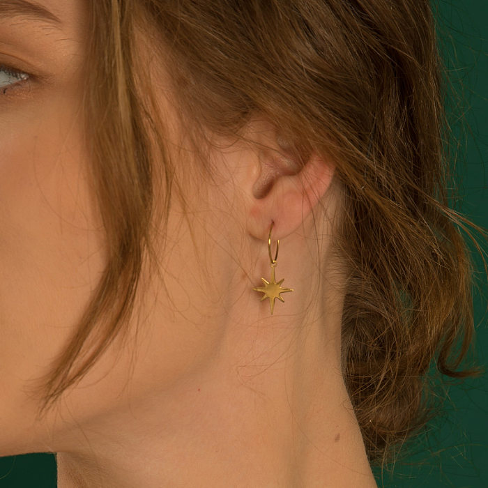 Boucles d'oreilles en acier inoxydable pour femmes, Style Simple, croix, étoile, lune, placage, boucles d'oreilles en acier inoxydable