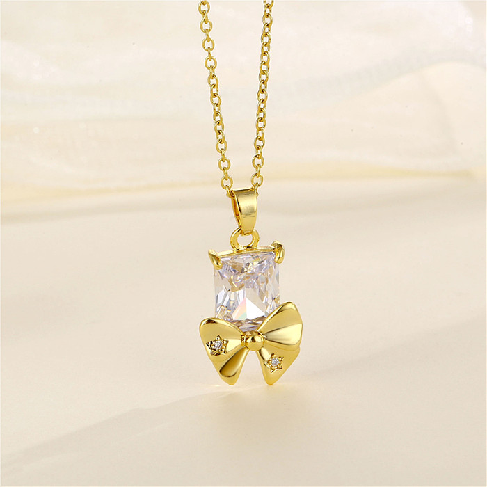 1 Piece Fashion Heart Shape Flower Bow Knot Stainless Steel  Stainless Steel Plating Inlay Zircon Pendant Necklace