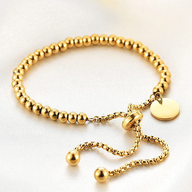 Bracelet réglable en acier titane perlé plaqué or 18 carats, nouveau style
