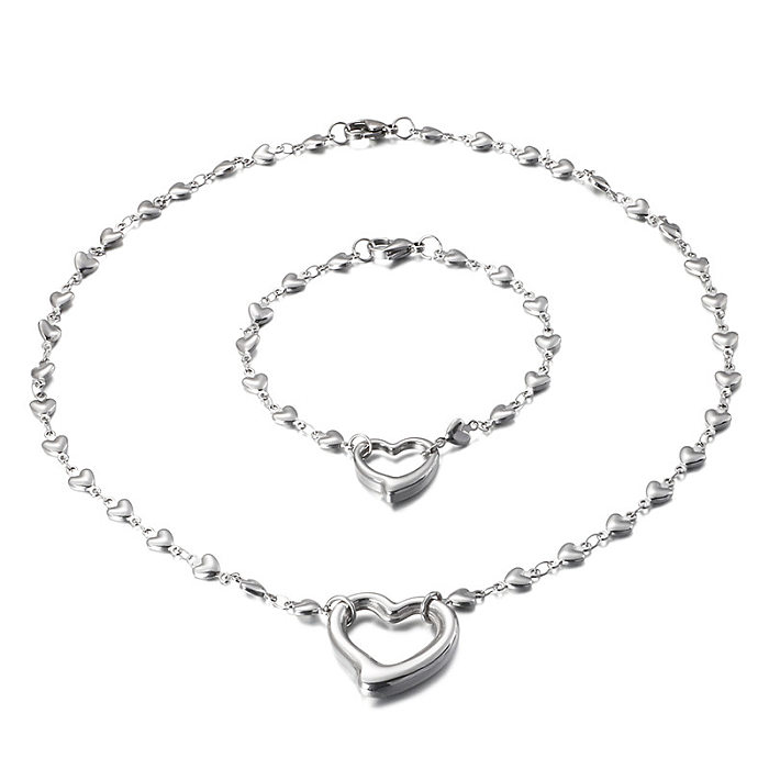 New European And American Fashion Cool Stainless Steel Heart Shape Clavicle Heart-Shaped Combination Set Women's Jewelry Wholesale