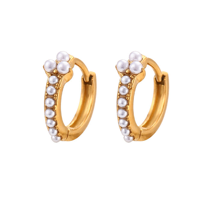 Boucles d'oreilles géométriques en acier inoxydable, incrustation de perles artificielles, Zircon, 1 paire