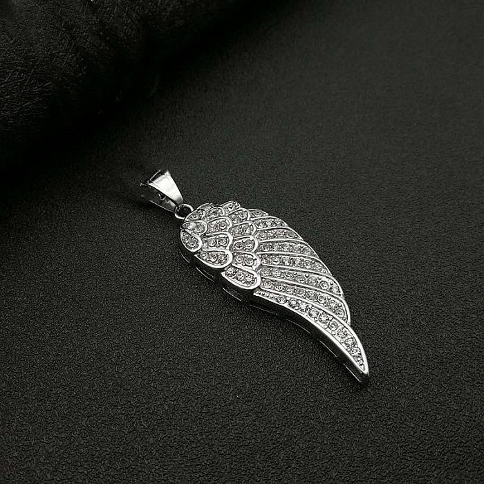 Hip-Hop Wings Stainless Steel Inlay Rhinestones Necklace 1 Piece