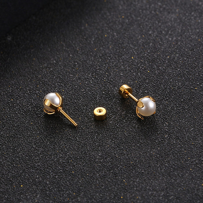 Fashion Stainless Steel Inlaid Pearl Stud Earrings Single Wholesale