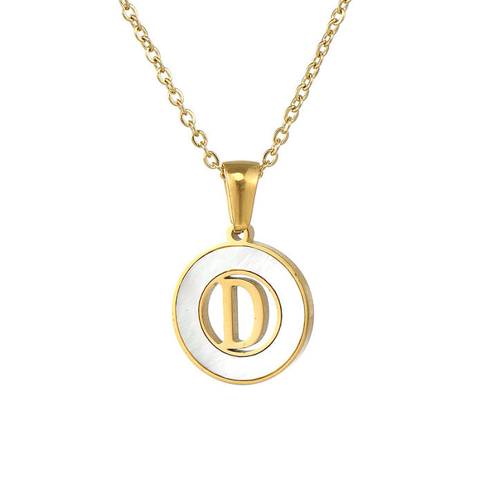 Simple Style Letter Stainless Steel  Pendant Necklace Plating Hollow Out Shell Stainless Steel  Necklaces