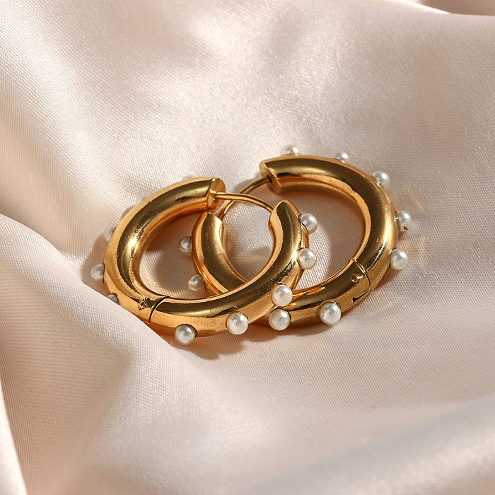 Modische geometrische Edelstahl-Ohrringe mit Intarsien-Perlen-Edelstahl-Ohrringen