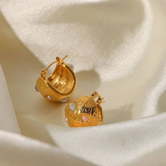 Brincos de aço inoxidável geométricos de estilo simples Brincos de pérola banhados a ouro em aço inoxidável