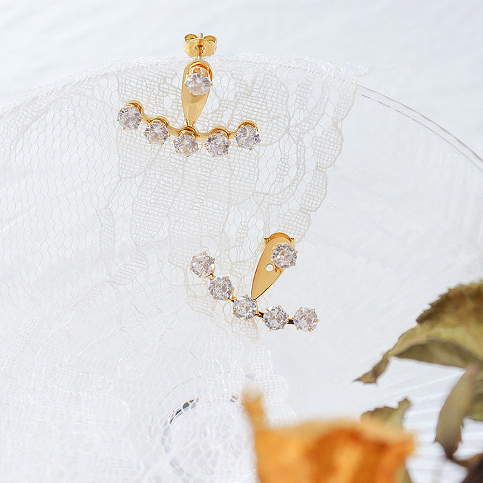 Brincos de zircão de três furos estilo francês ins joias ajustáveis ​​em aço inoxidável 18k brincos de ouro