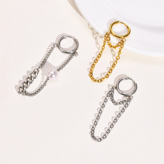 Boucles d'oreilles pendantes en chaîne plaquée en acier inoxydable de couleur unie de style cool 1 pièce