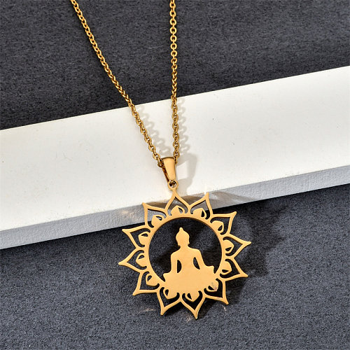 Simple Style Buddha Stainless Steel  Plating Gold Plated Pendant Necklace