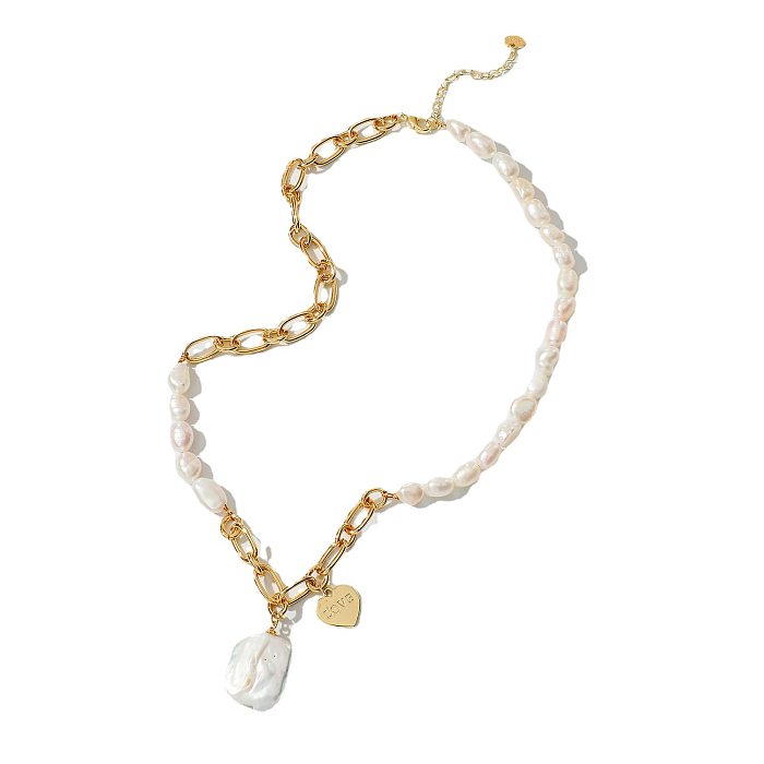 Collier torsadé en forme de cœur en acier inoxydable, Style Simple, motif de lettres, perles artificielles, colliers en acier inoxydable