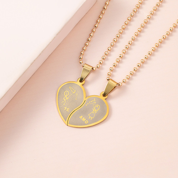 Fashion Cartoon Figures Couple Splicing Heart Stainless Steel  Necklace