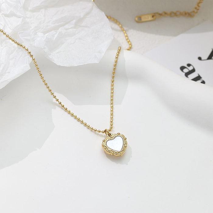 Elegante Damen-Anhänger-Halskette in Herzform, Edelstahl-Beschichtung, Muschel-14-Karat-Gold-Beschichtung