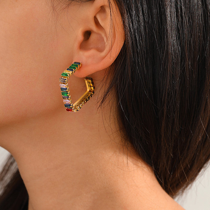 Ohrringe im ethnischen Stil mit geometrischem Edelstahl-Inlay und Strasssteinen, 1 Paar
