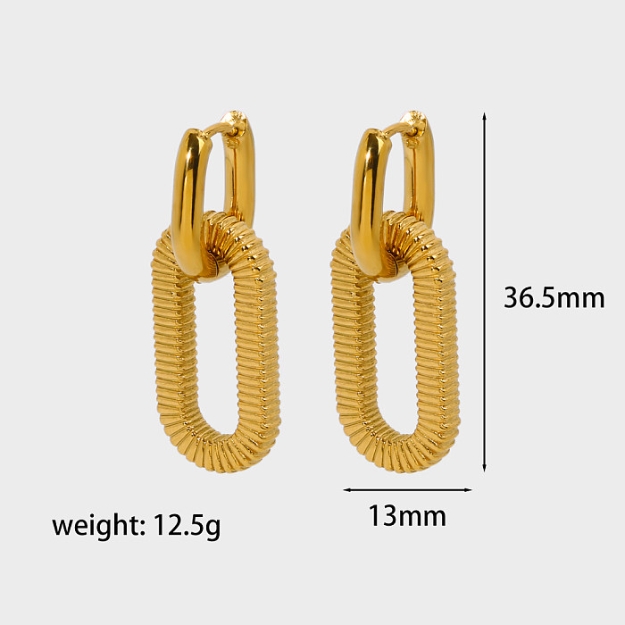 1 Pair Elegant Retro Oval Thread Polishing Plating Stainless Steel  18K Gold Plated Drop Earrings