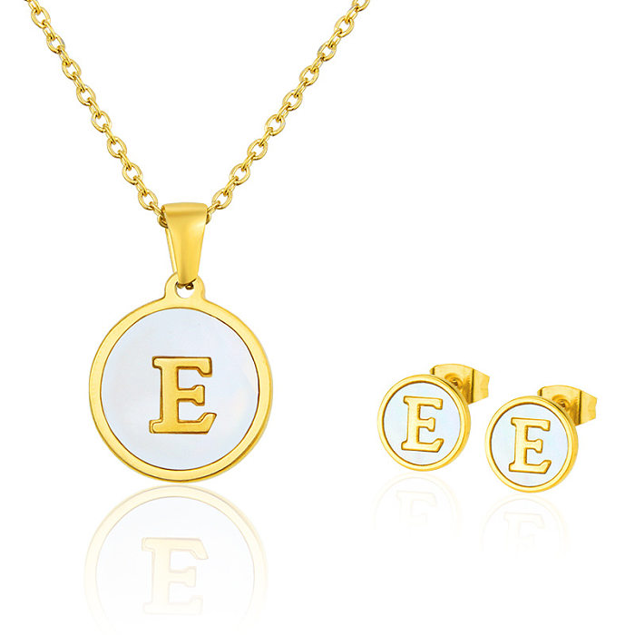 Simple 26 English Letter Stainless Steel Necklace Earrings Set