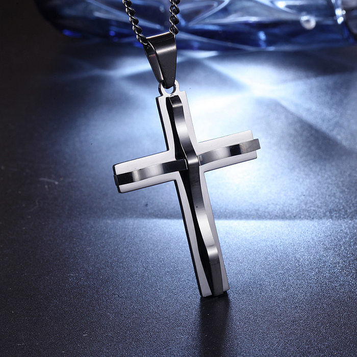 Collier pendentif en acier inoxydable avec croix de style coréen, vente en gros
