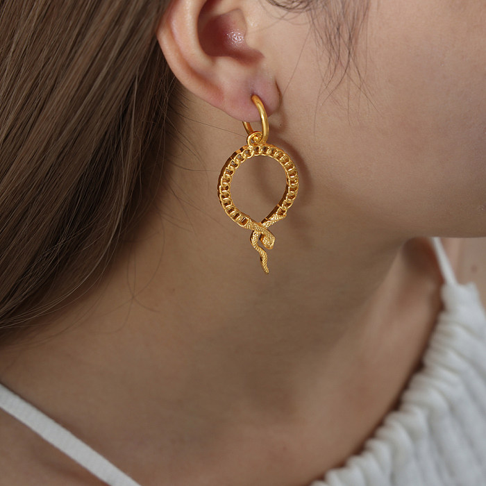 1 paire de boucles d'oreilles pendantes en acier inoxydable plaqué or 18 carats, style Hip-Hop, Style Simple, Animal, serpent