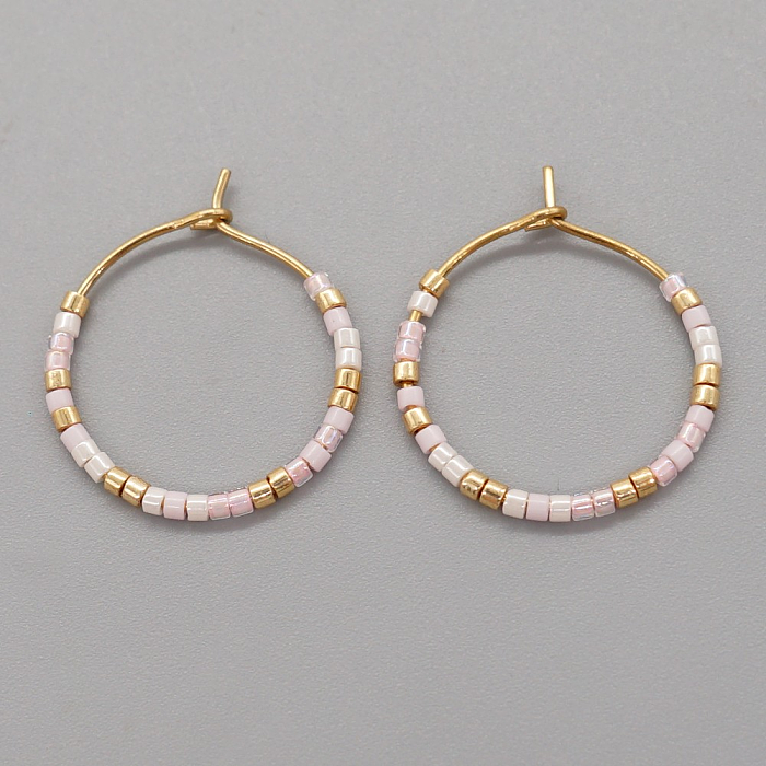 1 paire de boucles d'oreilles rondes colorées en perles de rocaille en acier inoxydable, pour vacances