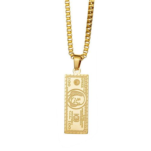Pendentif en forme de billet de banque plaqué or, collier en acier inoxydable, bijoux, vente en gros