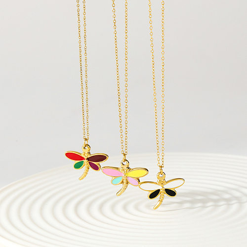 Cute Dragonfly Stainless Steel  Necklace Enamel Stainless Steel  Necklaces