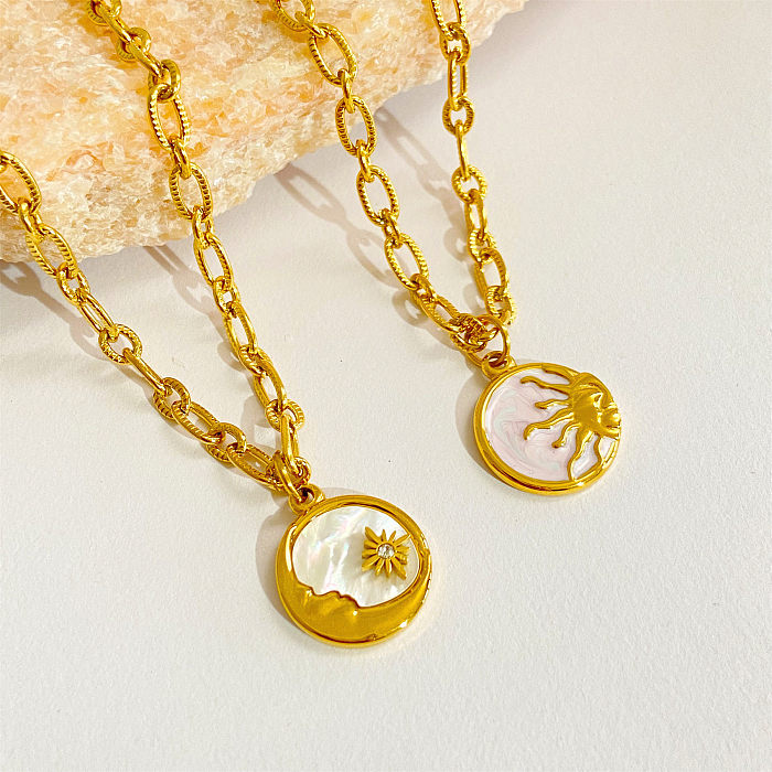Retro-Sonne-Stern-Mond-Halskette mit vergoldetem Anhänger aus Edelstahl, 1 Stück