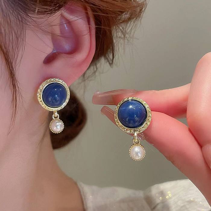 1 Paar elegante runde Patchwork-Ohrringe aus Edelstahl im französischen Stil