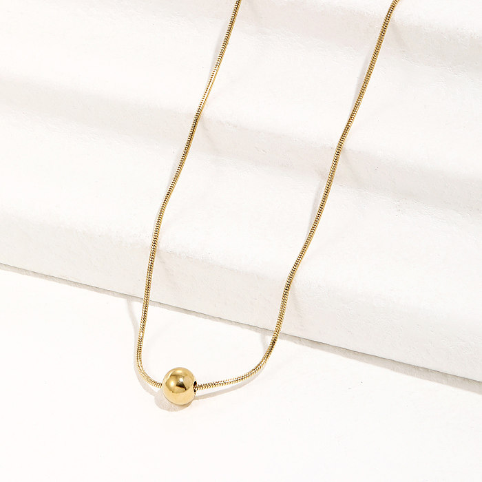 Simple Round Steel Ball Pendant Stainless Steel  Flat Chain Necklace