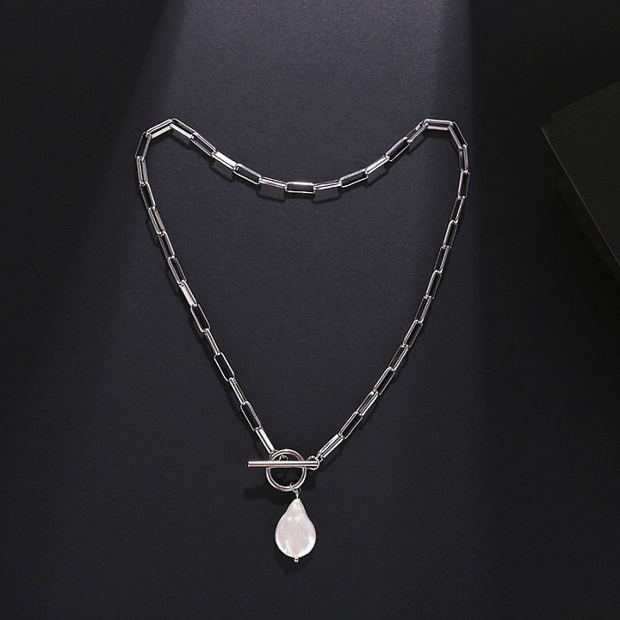 Lady Water Droplets Stainless Steel  Freshwater Pearl Plating Pendant Necklace