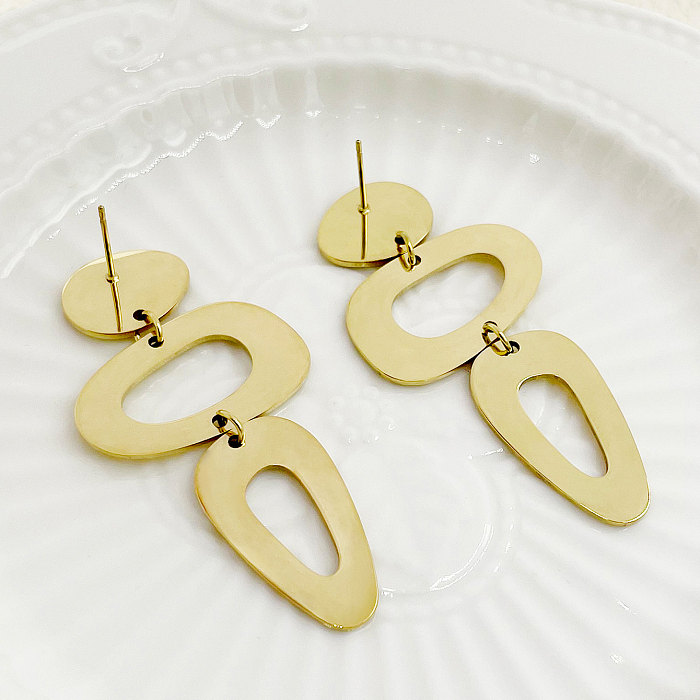 1 Pair Classical Roman Style Solid Color Plating Hollow Out Stainless Steel  Gold Plated Drop Earrings