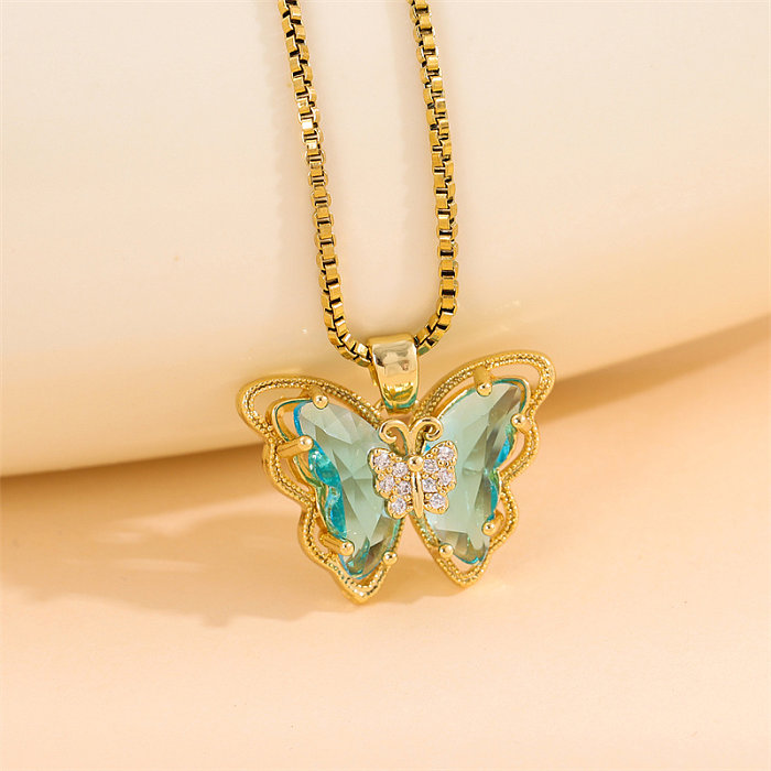 Fairy Style Vacation Modern Style Butterfly Stainless Steel  Stainless Steel Plating Inlay Zircon 18K Gold Plated Pendant Necklace
